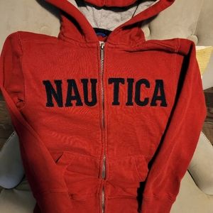 Boys Nautica size 10-12 zip up hoodie/sweatshirt. Red.